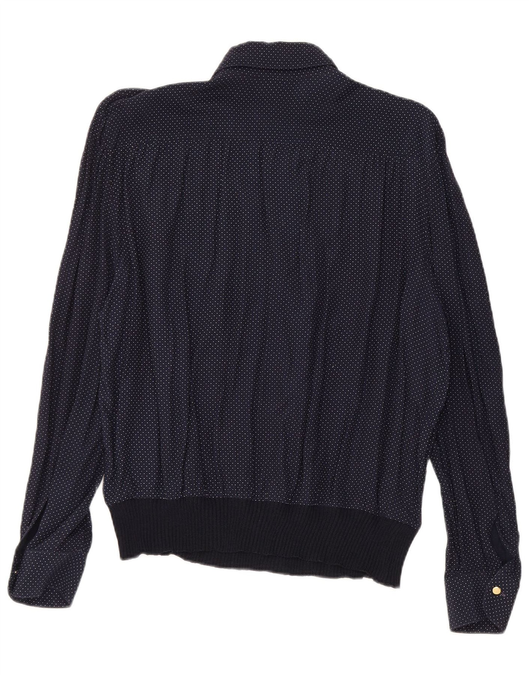 VINTAGE Blusa camisa mujer Reino Unido 16 Viscosa manchada azul marino grande