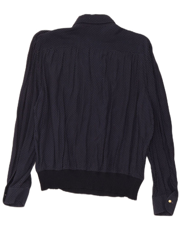 VINTAGE Blusa camisa mujer Reino Unido 16 Viscosa manchada azul marino grande