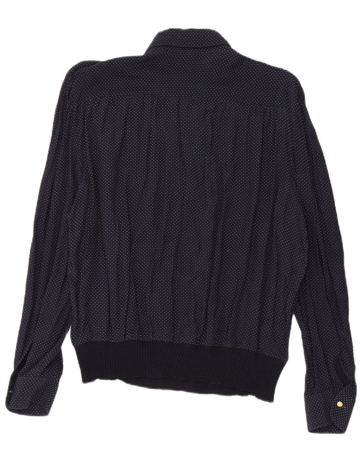 VINTAGE Blusa camisa mujer Reino Unido 16 Viscosa manchada azul marino grande