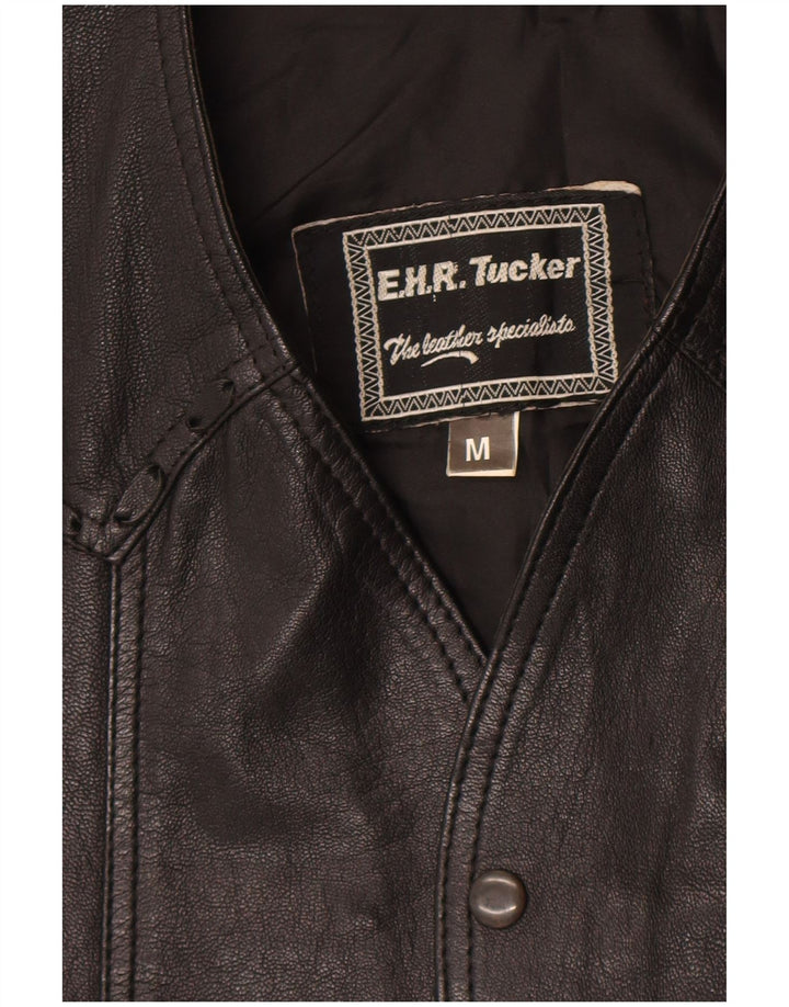 Chaleco de cuero vintage para hombre cuero negro medio