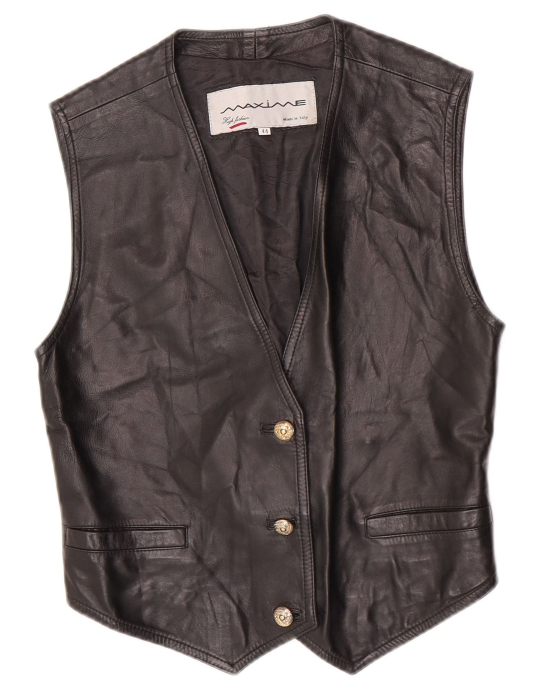 Maxime Chaleco de cuero corto para mujer IT 44 Mediano Negro