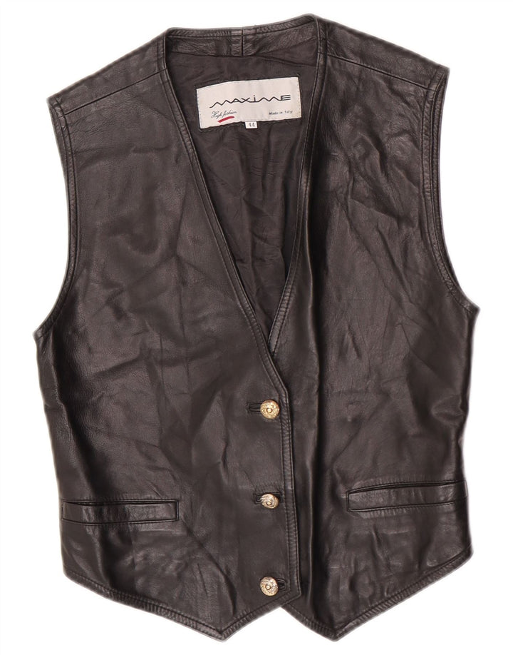 Maxime Chaleco de cuero corto para mujer IT 44 Mediano Negro