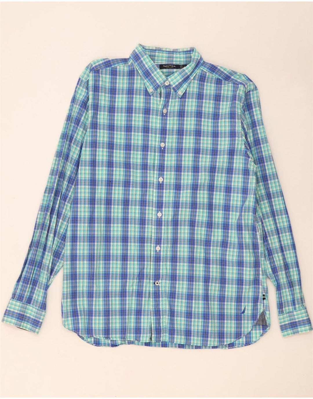 Camisa Nautica Hombre Grande Azul Cuadros Algodón