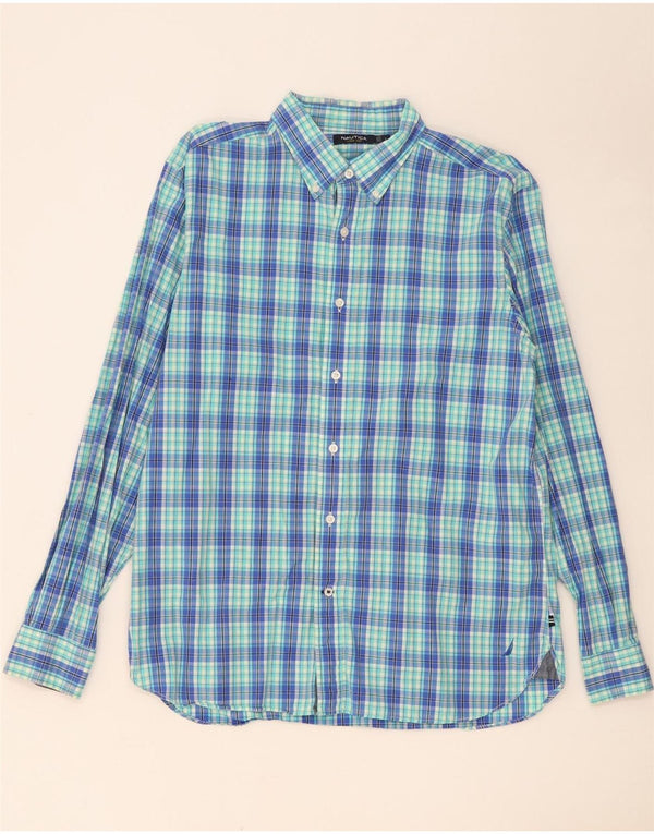 Camisa Nautica Hombre Grande Azul Cuadros Algodón