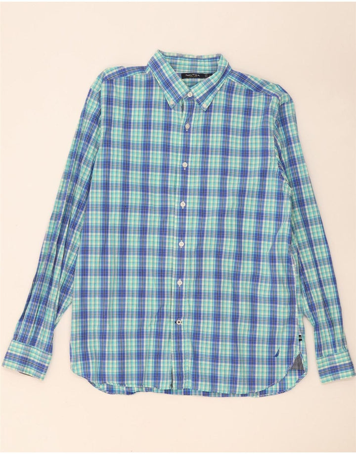 Camisa Nautica Hombre Grande Azul Cuadros Algodón
