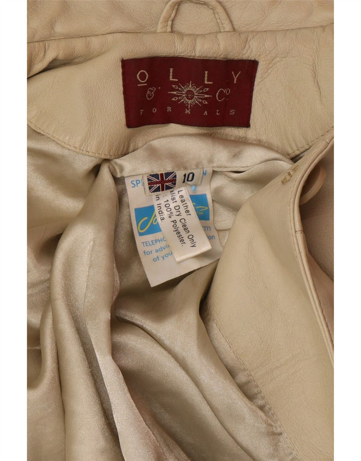 OLLY & CO Abrigo de cuero para mujer UK 10 Small Beige Leather