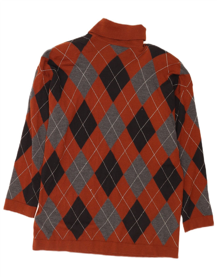 Vintage mujer polo cuello jersey suéter EU 38 marrón medio Argyle/Diamond