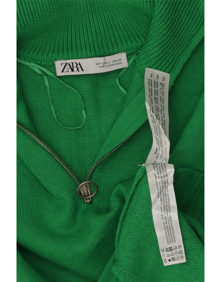 Zara Mujer Oversize Zip Neck Jumper Sweater UK 10 Small Verde Poliéster
