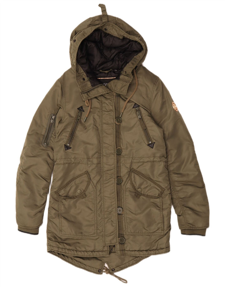 Superdry Parka con capucha para mujer, talla 40, poliéster verde pequeño