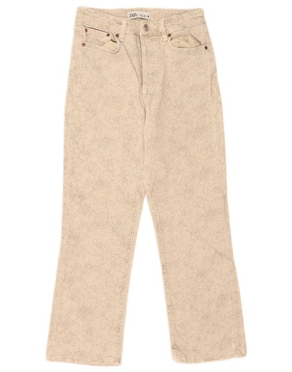 Zara Mujer Vaqueros Cortos Pequeños W28 L25 Algodón Floral Beige