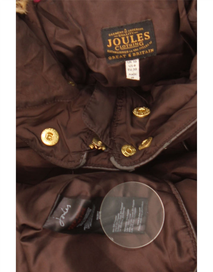 JOULES Abrigo acolchado con capucha para mujer UK 10 Small Marrón Poliéster
