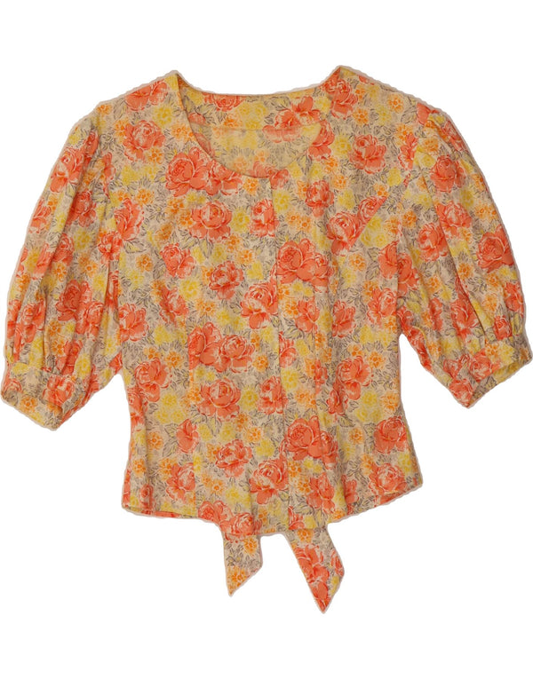 VINTAGE Mujer 1/2 Manga Camisa Blusa Reino Unido 10 Pequeño Multicolor Floral