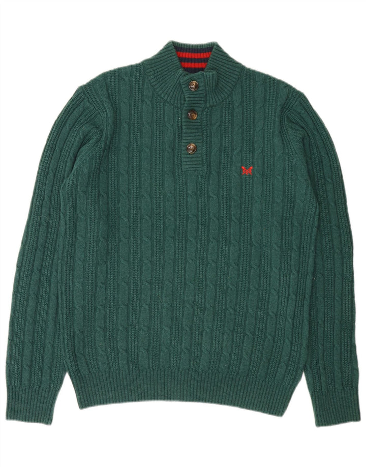 Crew Clothing - Jersey con cuello y botones para hombre, nailon verde medio