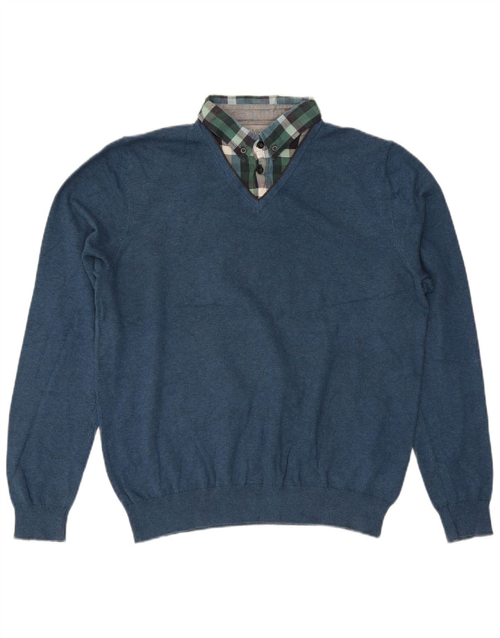 Marks & Spencer Jersey Regular Fit con Cuello en V para Hombre Algodón Azul Medio