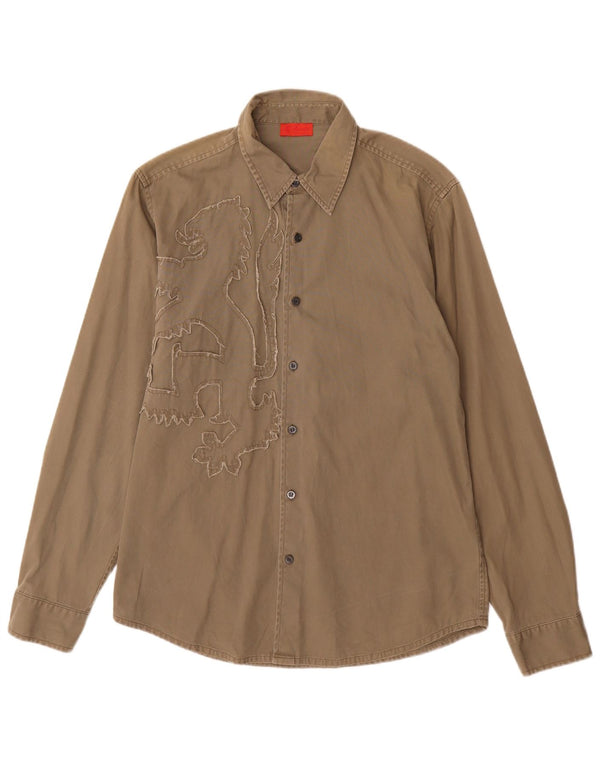 Camisa estampada Pringle para hombre talla 16 algodón gris grande