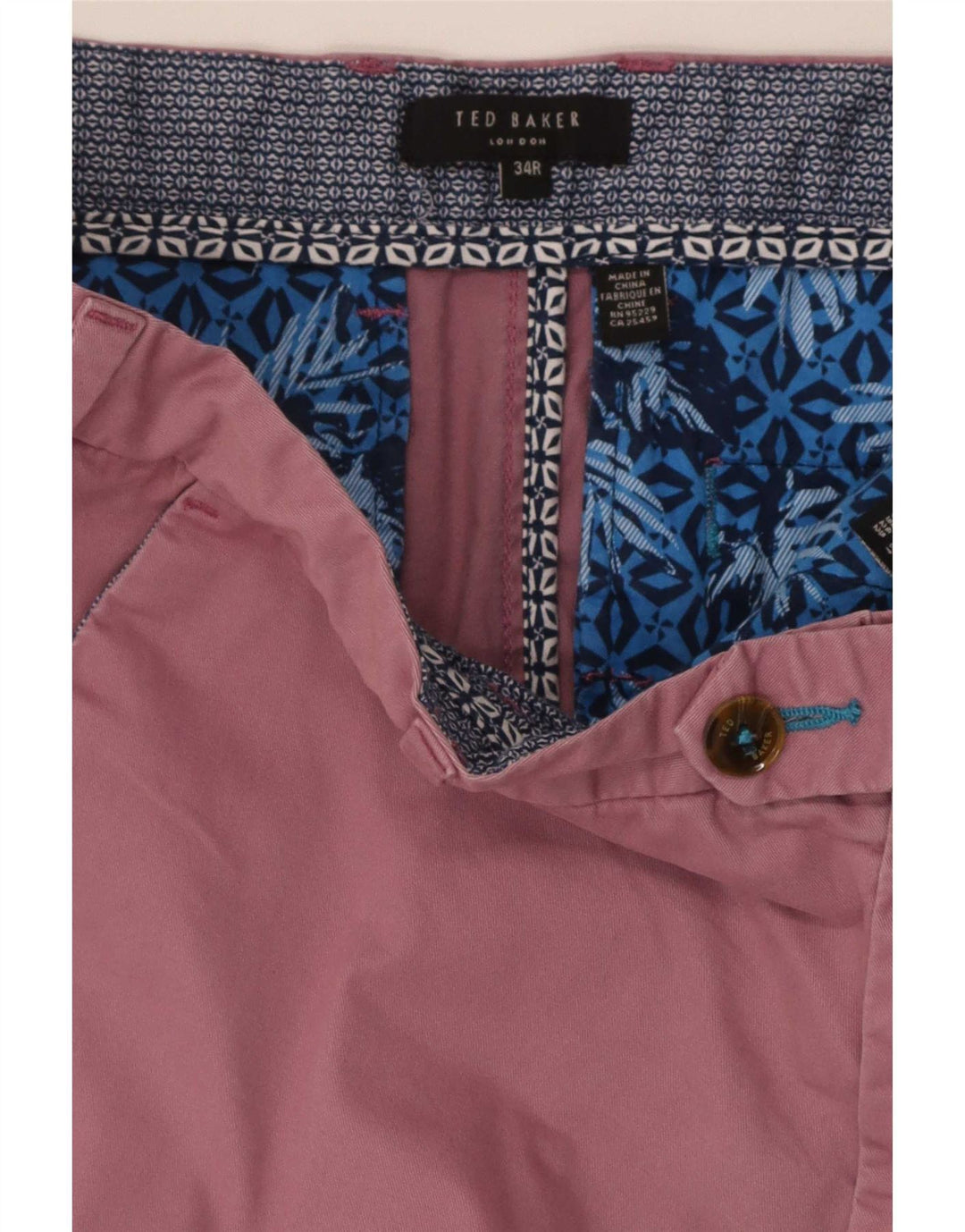 Ted Baker Pantalones cortos chinos regulares para hombre W34 Algodón rosa grande
