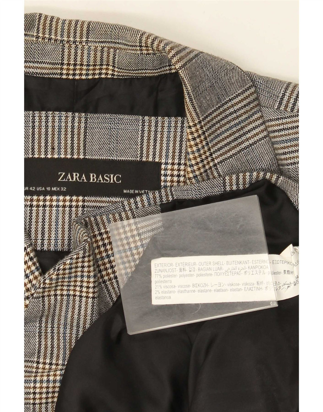Zara Mujer Chaqueta Blazer De 1 Botón EU 42 Poliéster A Cuadros Gris Grande