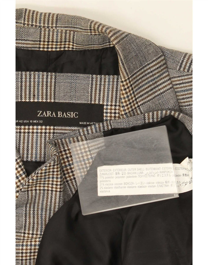 Zara Mujer Chaqueta Blazer De 1 Botón EU 42 Poliéster A Cuadros Gris Grande