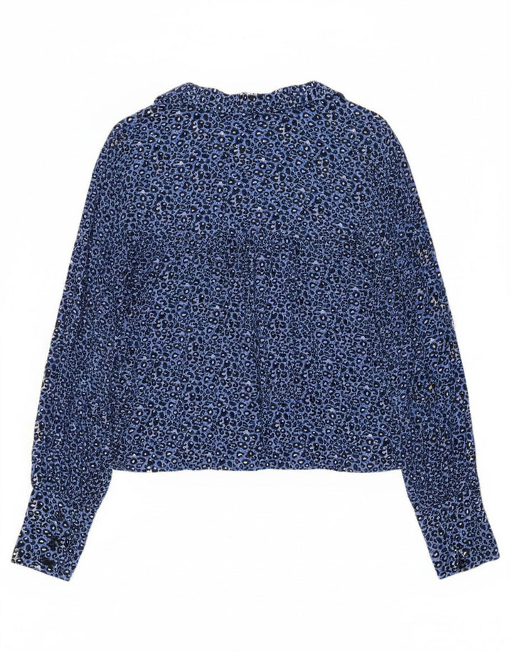 Zara Mujer Camisa UK 44 Azul Medio Estampado Animal