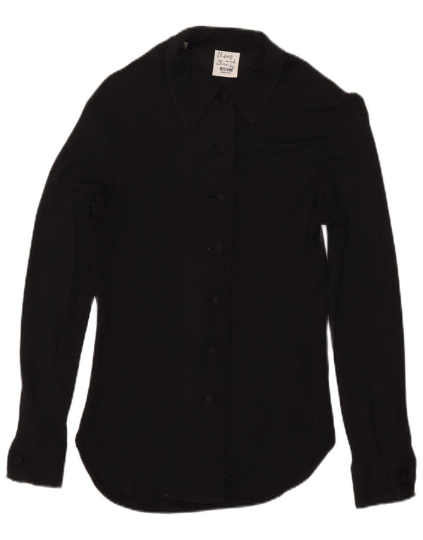 Moschino Blusa tipo camisa transparente para mujer UK 8 Small Rayón negro