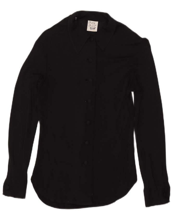 Moschino Blusa tipo camisa transparente para mujer UK 8 Small Rayón negro