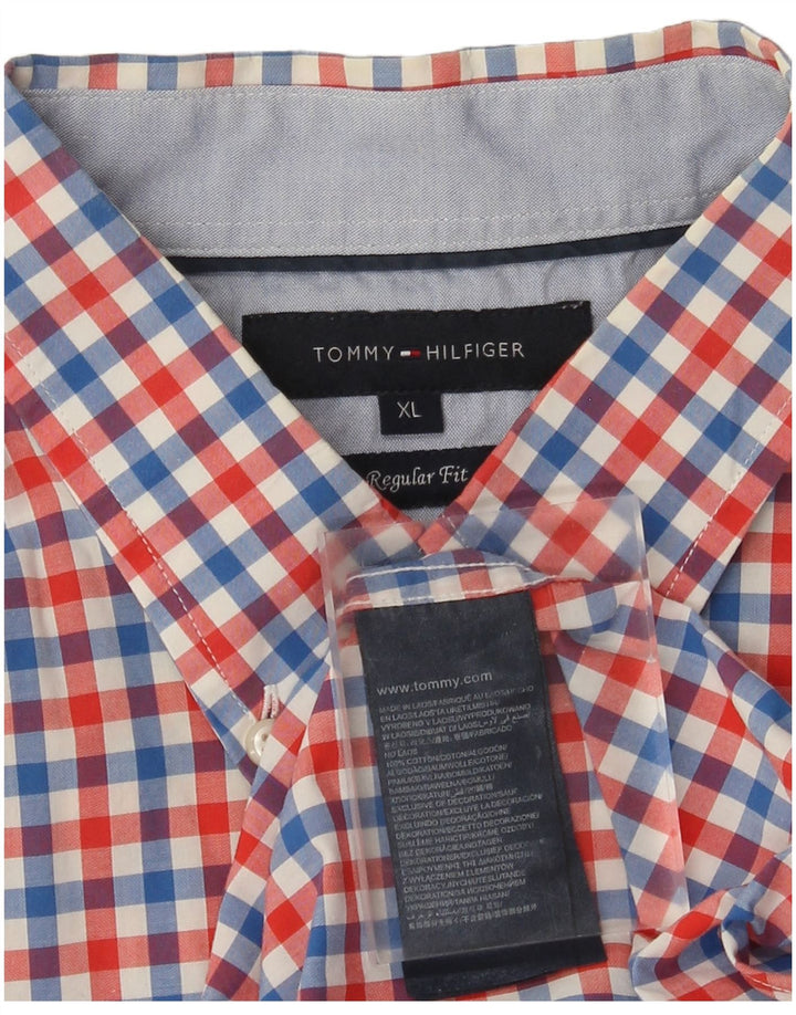 Tommy Hilfiger Camisa de manga corta para hombre XL Algodón a cuadros multicolor