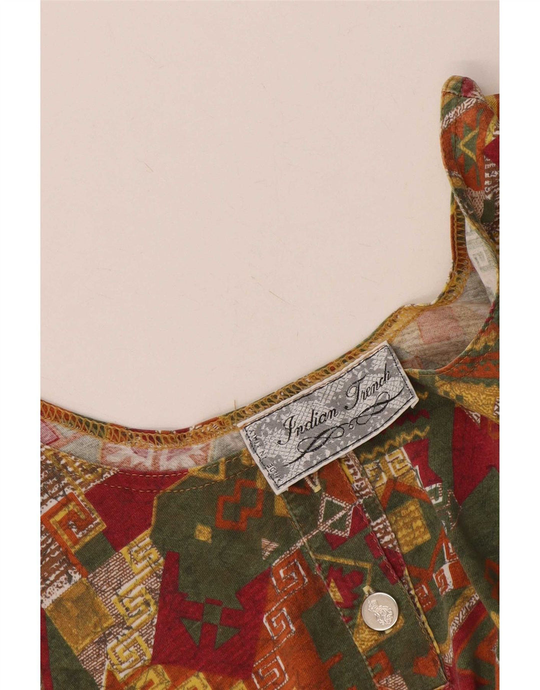 Vintage mujer crop chaleco top Reino Unido 10 pequeño multicolor geométrico