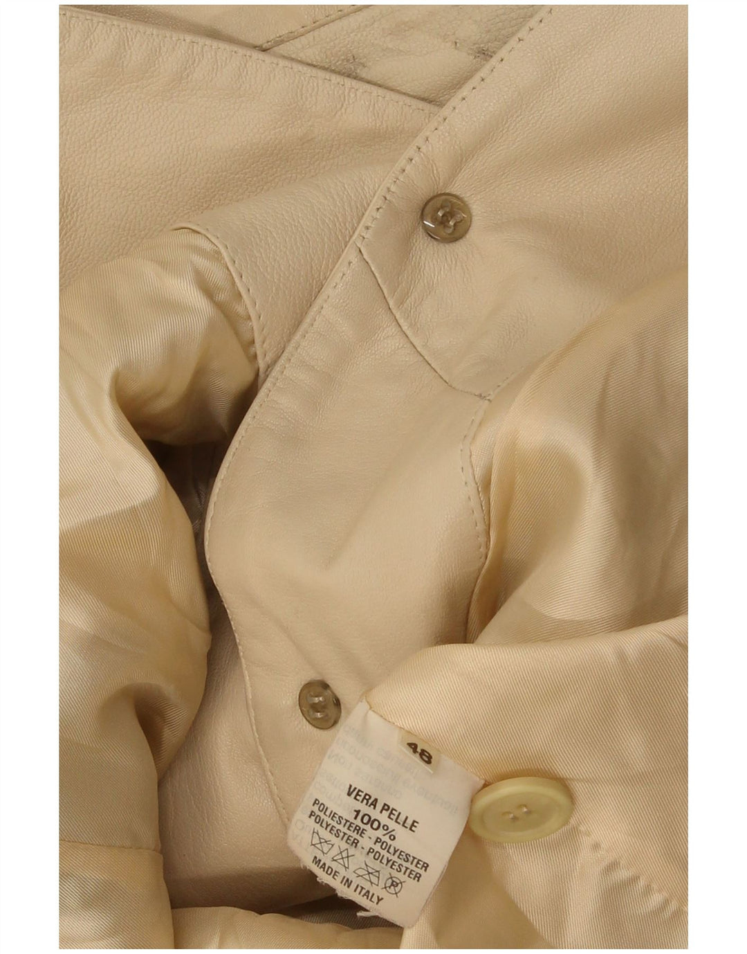 Vintage mujer 3 botones cuero Blazer chaqueta IT 48 XL cuero beige