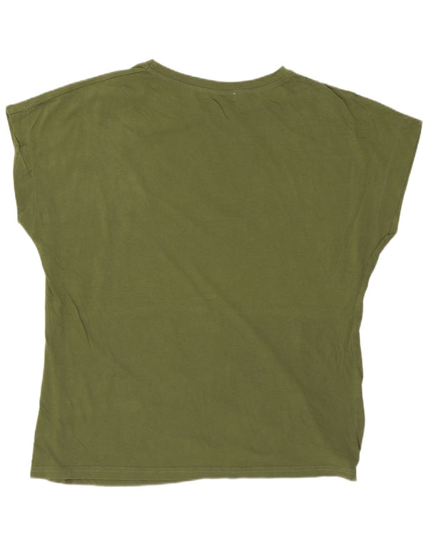 Zara Mujer Camiseta Gráfica Top UK 46 Large Algodón Caqui