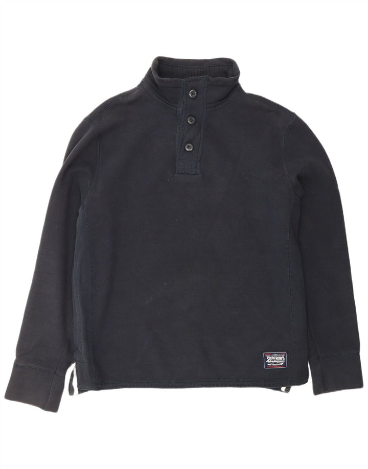 Superdry Sudadera con cuello y botones gráficos para hombre Jumper XL Azul marino Algodón