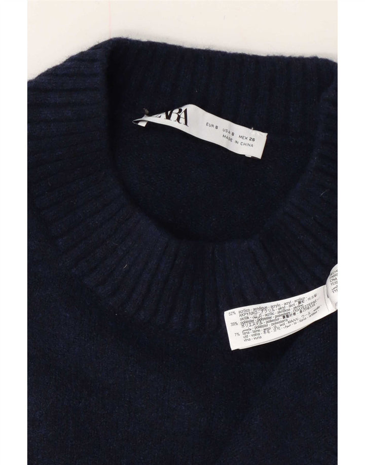 Zara Mujer Suéter De Cuello Redondo De Gran Tamaño UK 10 Small Azul Marino