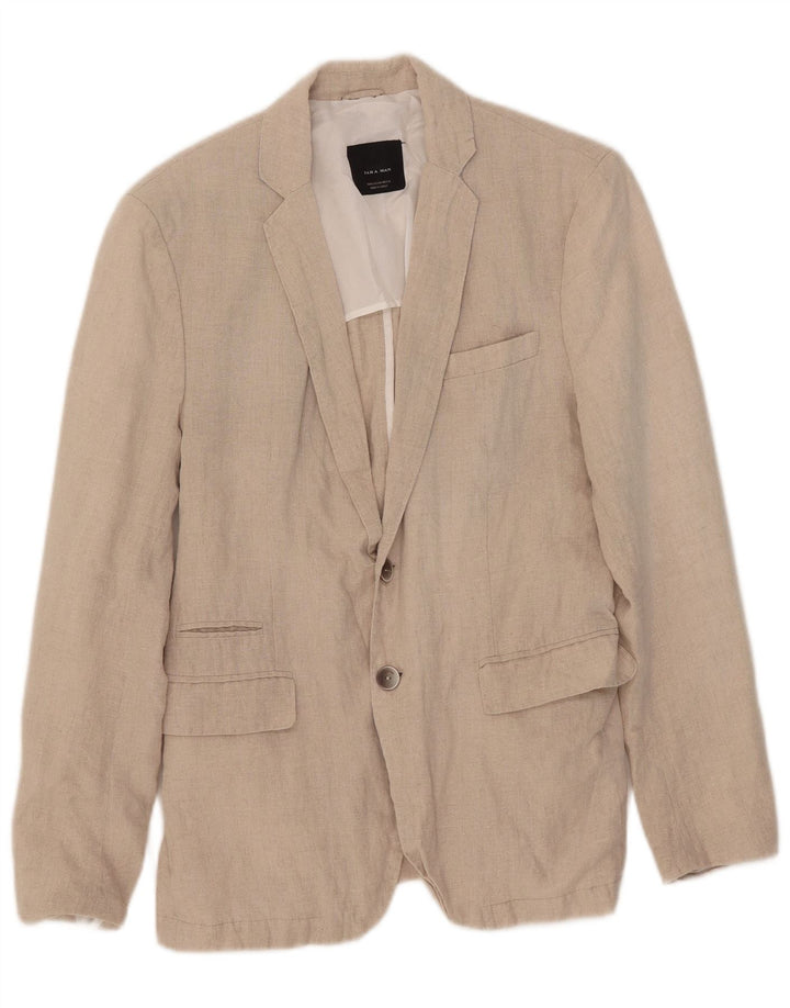 Zara Chaqueta tipo blazer de 2 botones para hombre EU 46 Small Beige Linen