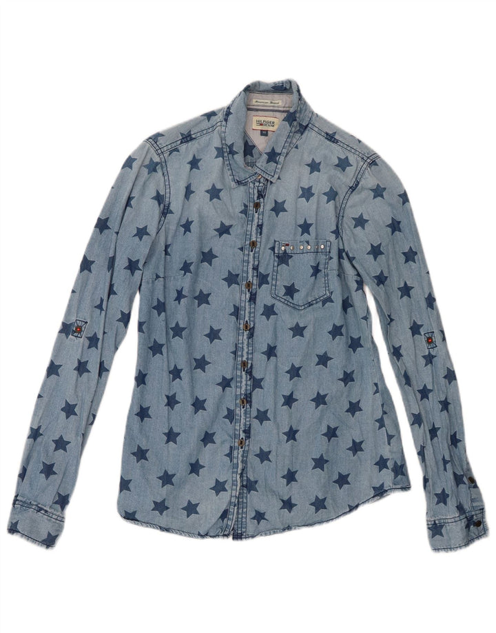 Tommy Hilfiger Camisa Vaquera con Estampado Abstracto para Mujer UK 6 XS Azul