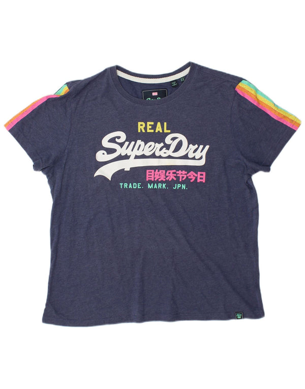 SUPERDRY Camiseta gráfica para mujer Top UK 46 Large Azul marino Algodón