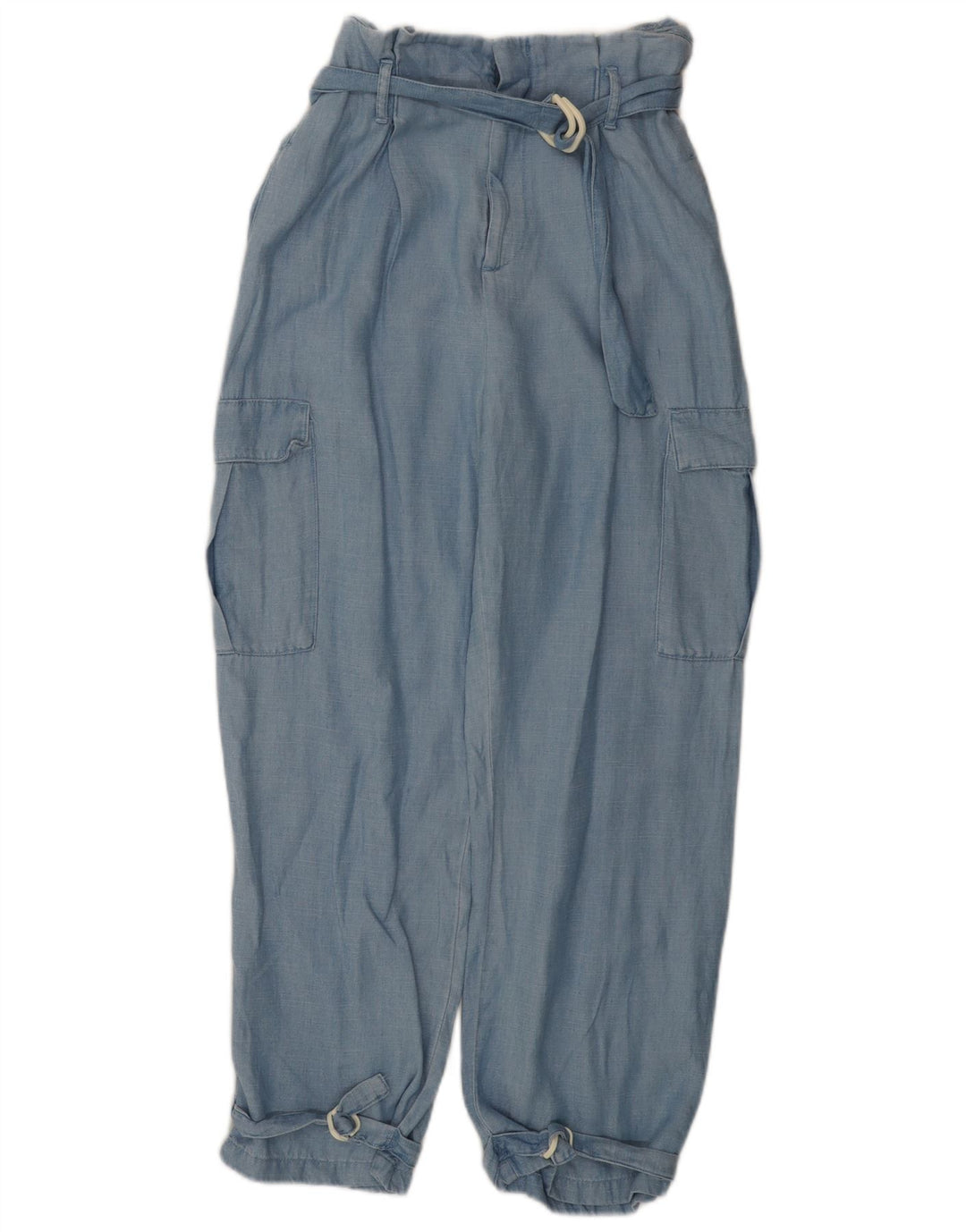 ZARA Mujer Pantalones Cargo Holgados De Cintura Alta Small W26 L26 Azul