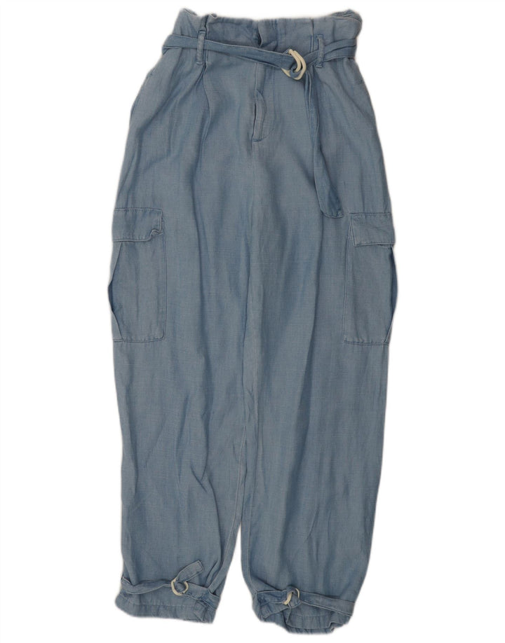ZARA Mujer Pantalones Cargo Holgados De Cintura Alta Small W26 L26 Azul