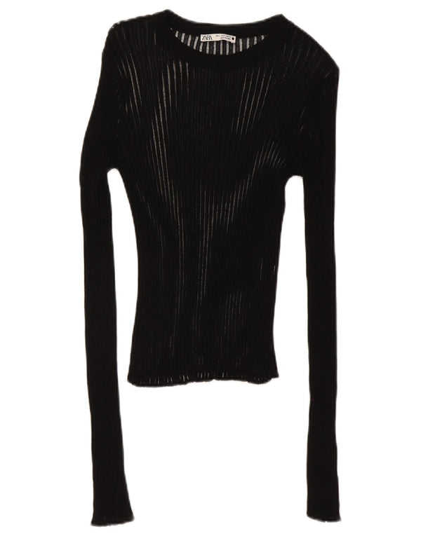 Zara Mujer Top Manga Larga UK 8 Small Negro