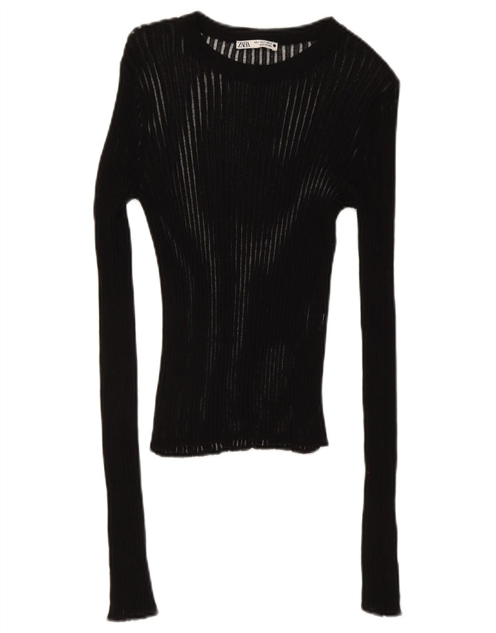 Zara Mujer Top Manga Larga UK 8 Small Negro