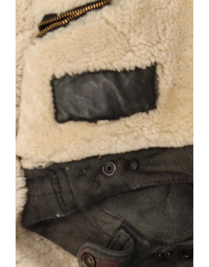 Vintage hombres shearling chaqueta IT 50 grande negro