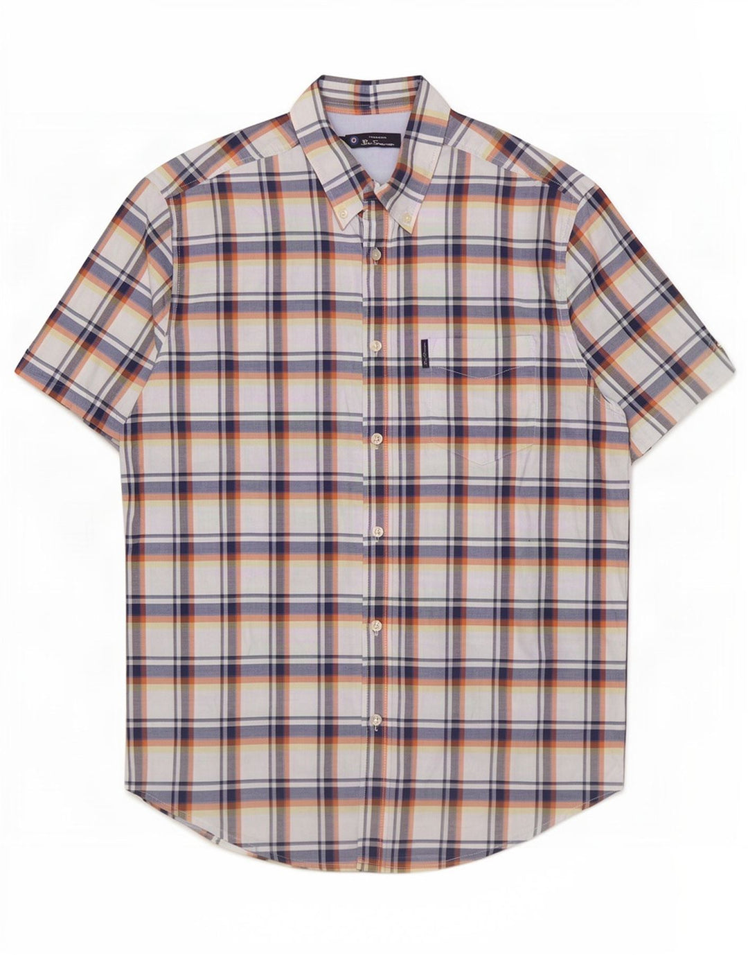 Ben Sherman Camisa de manga corta para hombre de algodón a cuadros multicolor grande