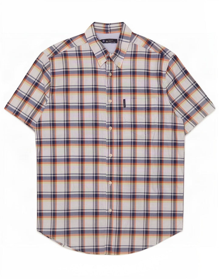 Ben Sherman Camisa de manga corta para hombre de algodón a cuadros multicolor grande