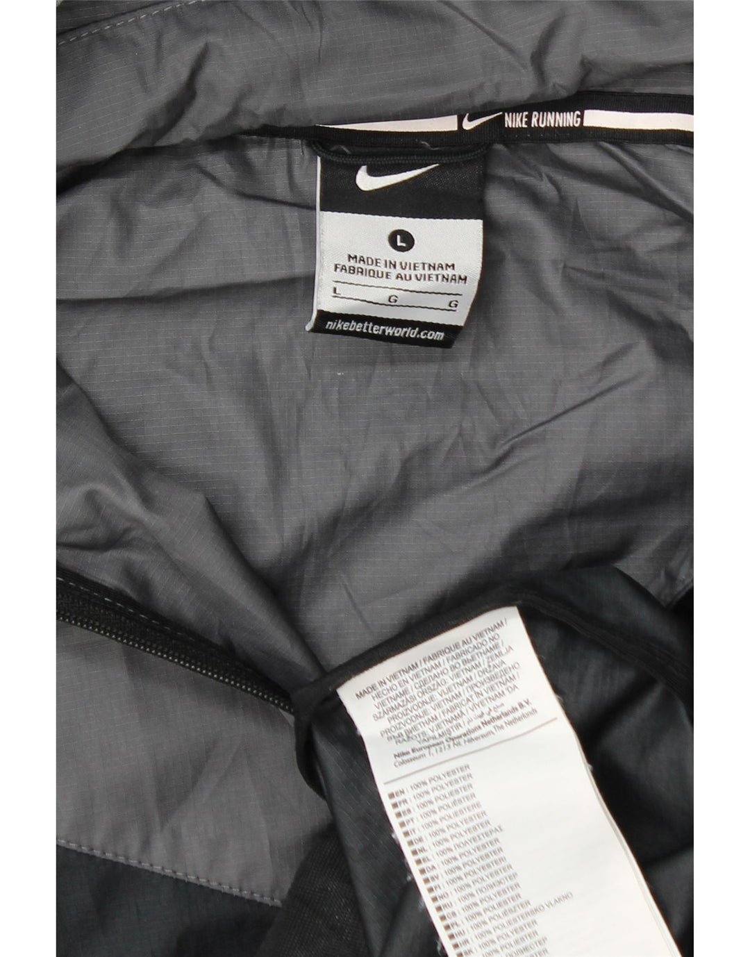 NIKE Chaqueta impermeable con capucha para hombre UK 40 Large Negro Colorblock Poliéster