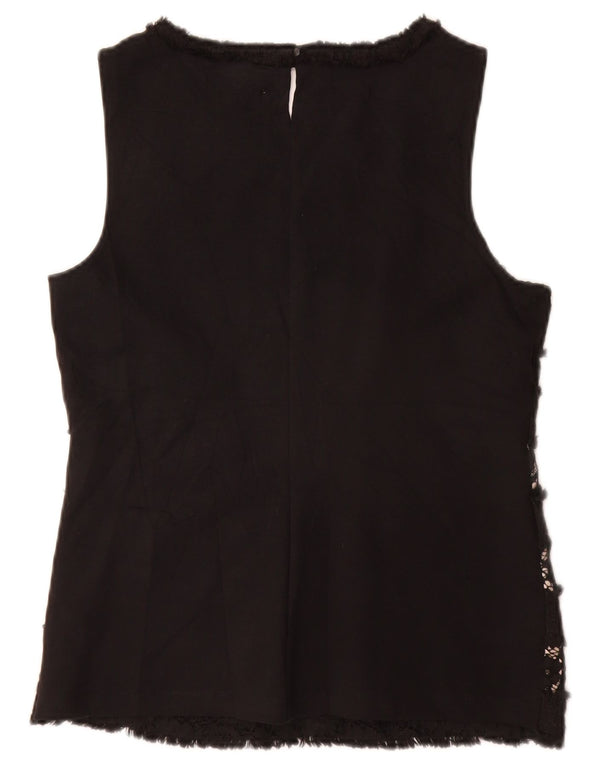 J. CREW Blusa sin mangas para mujer UK 10 Small Black Floral Viscosa