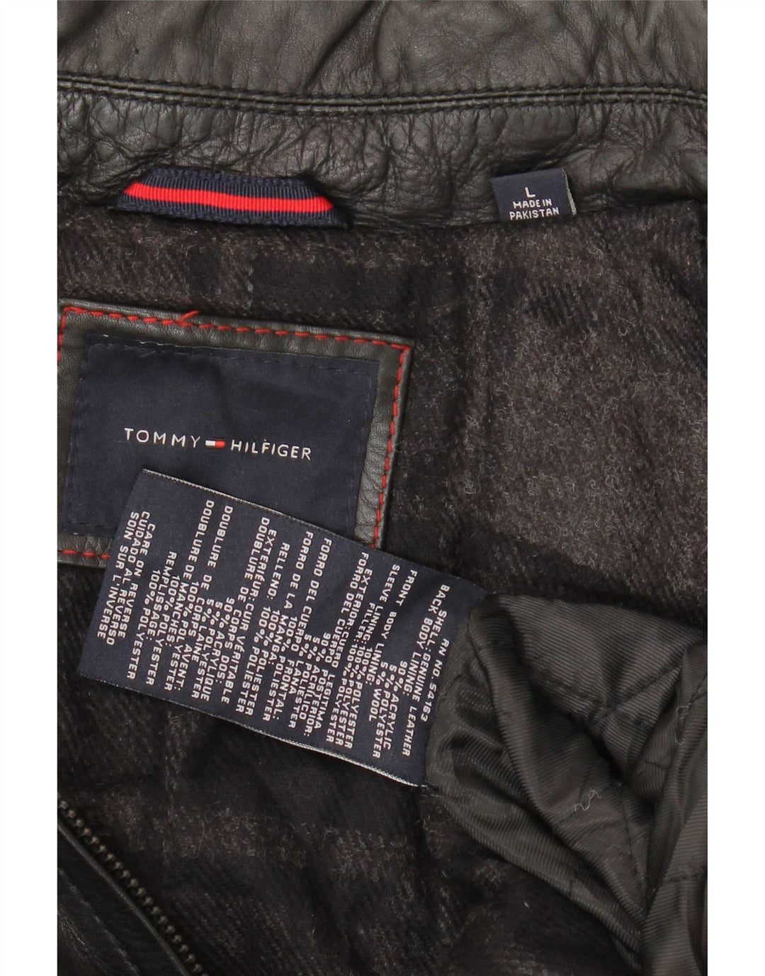 Tommy Hilfiger Chaqueta de cuero militar para hombre Reino Unido 40 Grande Negro