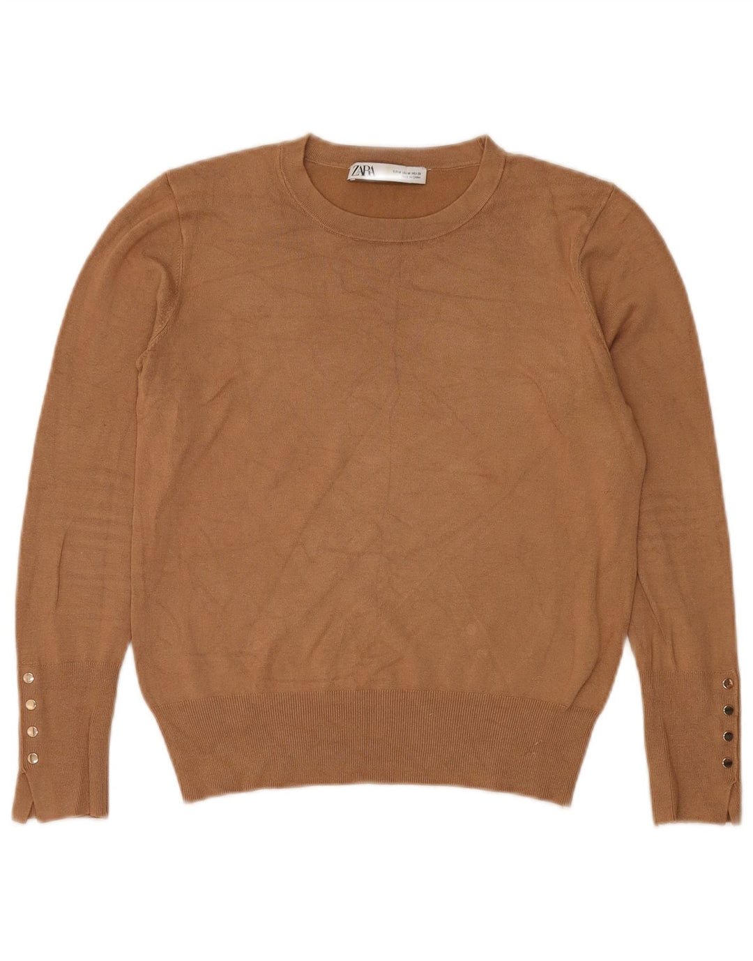 Zara Jersey con cuello redondo para mujer, talla 44, color marrón medio