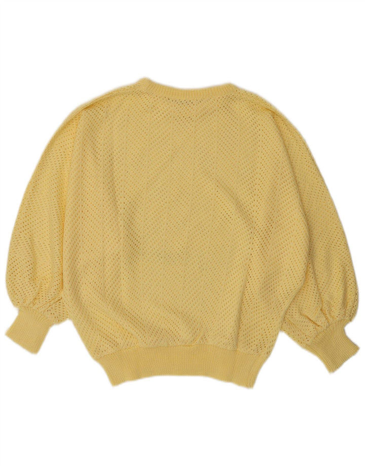 VINTAGE suéter de cuello redondo para mujer Reino Unido 14 amarillo medio