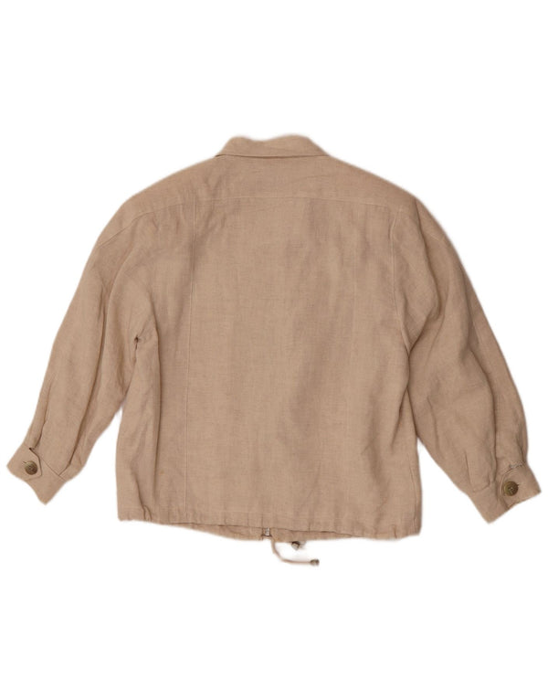 Vintage mujer chaqueta bomber de gran tamaño IT 34 2XS lino beige