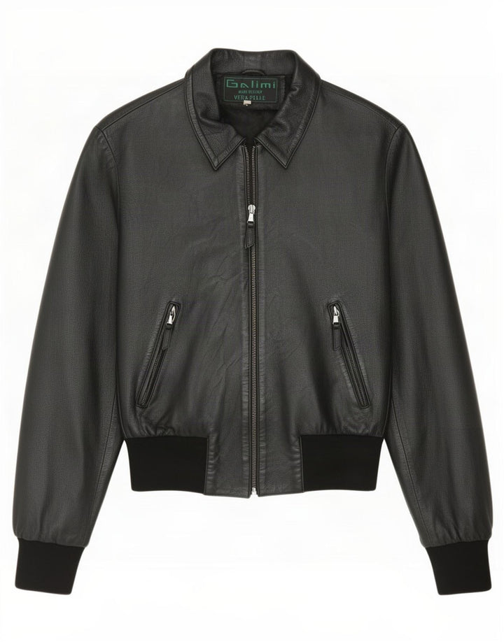 Vintage mujer bombardero chaqueta de cuero IT 44 Medio Negro