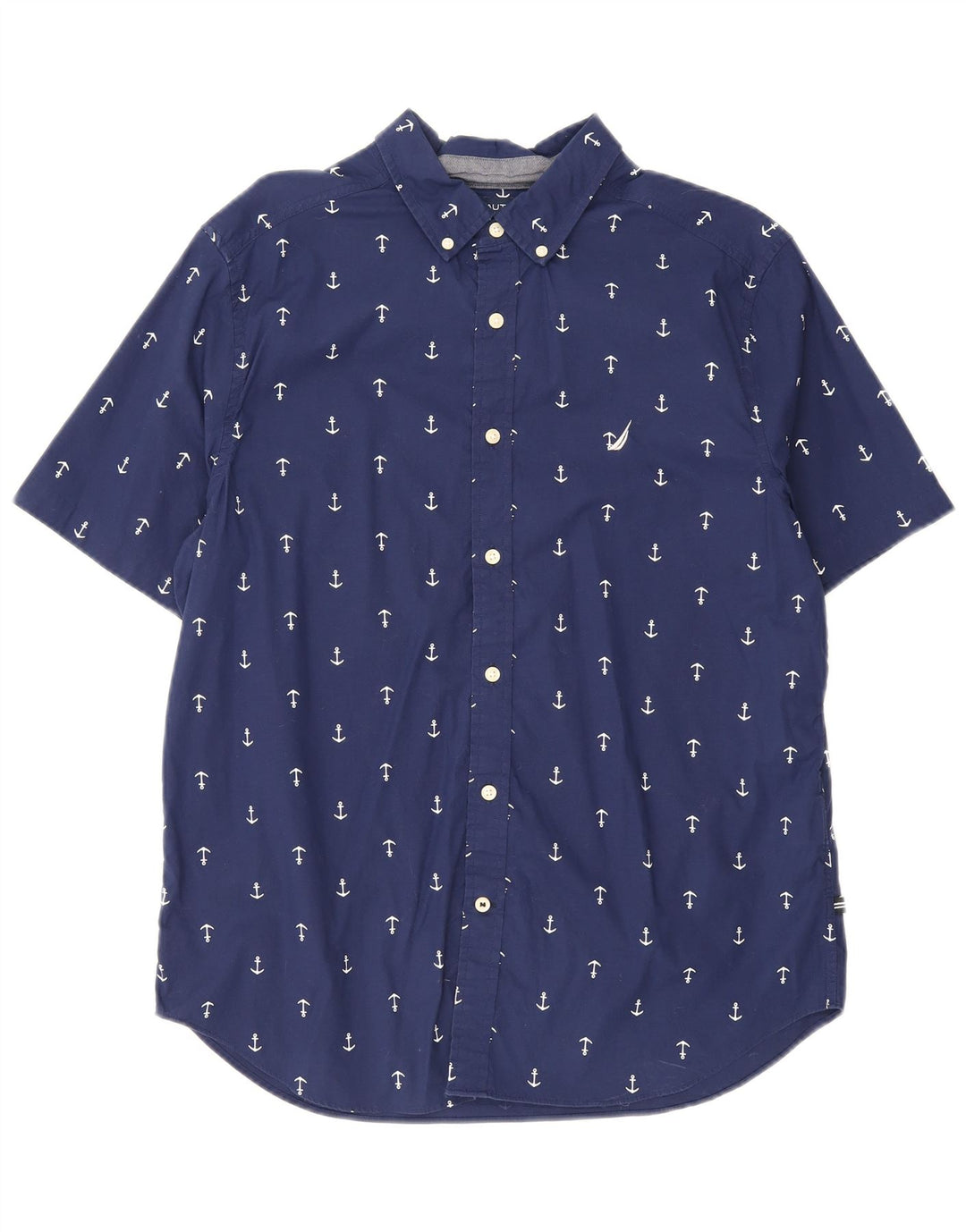Nautica Camisa elástica de manga corta con estampado abstracto para hombre, talla grande, azul marino