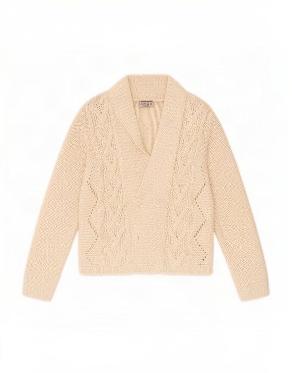 Marks & Spencer Womens Open Cardigan Sweater UK 14 Medium Beige Cotton